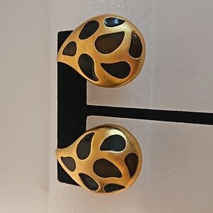 Vintage Soft Goldtone & Brown Enamel Clip-on Earrings